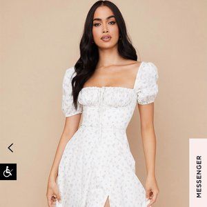 TALLULAH WHITE FLORAL PUFF SLEEVE MIDI DRESS